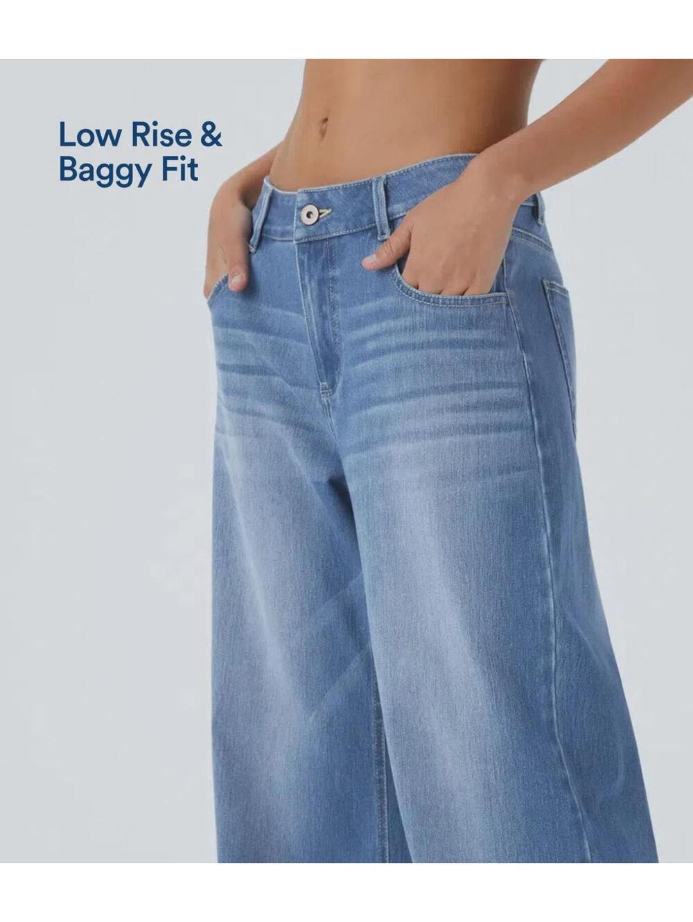 Halara Flex Low Rise Zipper Pockets Baggy Wide Leg Casual Jeans - XS Reg